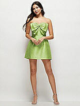 Front View Thumbnail - Mojito Strapless Bell Skirt Satin Mini Dress with Oversized Bow