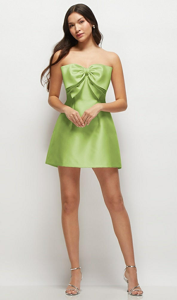 Front View - Mojito Strapless Bell Skirt Satin Mini Dress with Oversized Bow