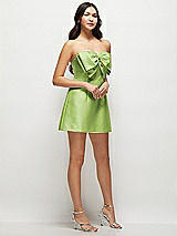 Side View Thumbnail - Mojito Strapless Bell Skirt Satin Mini Dress with Oversized Bow