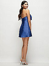 Rear View Thumbnail - Classic Blue Strapless Bell Skirt Satin Mini Dress with Oversized Bow