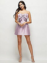 Front View Thumbnail - Suede Rose Strapless Bell Skirt Satin Mini Dress with Oversized Bow