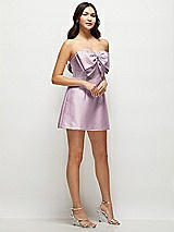 Side View Thumbnail - Suede Rose Strapless Bell Skirt Satin Mini Dress with Oversized Bow