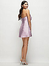 Rear View Thumbnail - Suede Rose Strapless Bell Skirt Satin Mini Dress with Oversized Bow