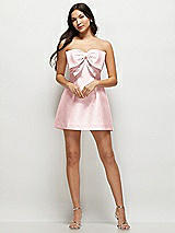 Front View Thumbnail - Ballet Pink Strapless Bell Skirt Satin Mini Dress with Oversized Bow