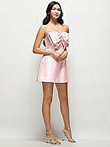 Side View Thumbnail - Ballet Pink Strapless Bell Skirt Satin Mini Dress with Oversized Bow