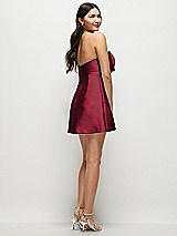 Rear View Thumbnail - Burgundy Strapless Bell Skirt Satin Mini Dress with Oversized Bow