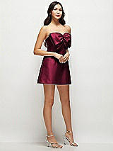 Side View Thumbnail - Cabernet Strapless Bell Skirt Satin Mini Dress with Oversized Bow