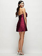Rear View Thumbnail - Cabernet Strapless Bell Skirt Satin Mini Dress with Oversized Bow