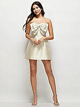 Front View Thumbnail - Champagne Strapless Bell Skirt Satin Mini Dress with Oversized Bow