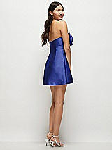 Rear View Thumbnail - Cobalt Blue Strapless Bell Skirt Satin Mini Dress with Oversized Bow