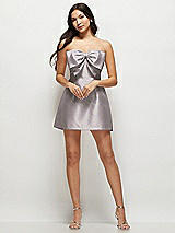 Front View Thumbnail - Cashmere Gray Strapless Bell Skirt Satin Mini Dress with Oversized Bow
