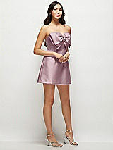 Side View Thumbnail - Dusty Rose Strapless Bell Skirt Satin Mini Dress with Oversized Bow