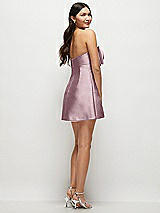 Rear View Thumbnail - Dusty Rose Strapless Bell Skirt Satin Mini Dress with Oversized Bow