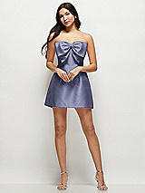 Front View Thumbnail - French Blue Strapless Bell Skirt Satin Mini Dress with Oversized Bow