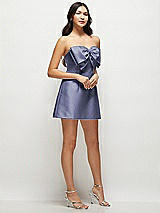 Side View Thumbnail - French Blue Strapless Bell Skirt Satin Mini Dress with Oversized Bow