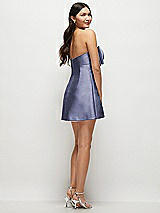Rear View Thumbnail - French Blue Strapless Bell Skirt Satin Mini Dress with Oversized Bow