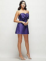 Side View Thumbnail - Grape Strapless Bell Skirt Satin Mini Dress with Oversized Bow