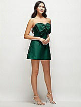 Side View Thumbnail - Hunter Green Strapless Bell Skirt Satin Mini Dress with Oversized Bow