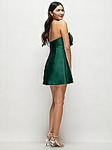 Rear View Thumbnail - Hunter Green Strapless Bell Skirt Satin Mini Dress with Oversized Bow