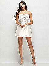 Front View Thumbnail - Ivory Strapless Bell Skirt Satin Mini Dress with Oversized Bow