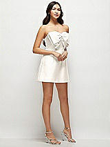 Side View Thumbnail - Ivory Strapless Bell Skirt Satin Mini Dress with Oversized Bow