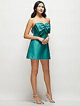 Side View Thumbnail - Jade Strapless Bell Skirt Satin Mini Dress with Oversized Bow