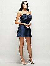 Side View Thumbnail - Midnight Navy Strapless Bell Skirt Satin Mini Dress with Oversized Bow