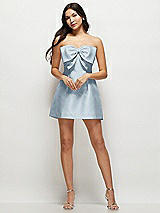 Front View Thumbnail - Mist Strapless Bell Skirt Satin Mini Dress with Oversized Bow