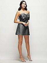 Side View Thumbnail - Pewter Strapless Bell Skirt Satin Mini Dress with Oversized Bow