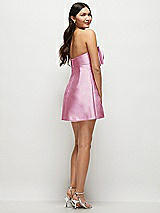 Rear View Thumbnail - Powder Pink Strapless Bell Skirt Satin Mini Dress with Oversized Bow