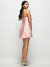 Rear View Thumbnail - Rose - PANTONE Rose Quartz Strapless Bell Skirt Satin Mini Dress with Oversized Bow
