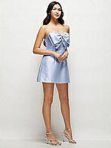 Side View Thumbnail - Sky Blue Strapless Bell Skirt Satin Mini Dress with Oversized Bow