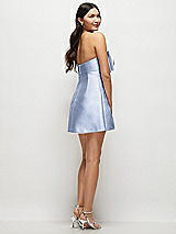 Rear View Thumbnail - Sky Blue Strapless Bell Skirt Satin Mini Dress with Oversized Bow