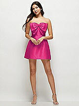 Front View Thumbnail - Think Pink Strapless Bell Skirt Satin Mini Dress with Oversized Bow