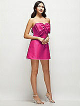 Side View Thumbnail - Think Pink Strapless Bell Skirt Satin Mini Dress with Oversized Bow