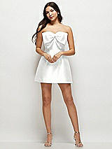 Front View Thumbnail - White Strapless Bell Skirt Satin Mini Dress with Oversized Bow