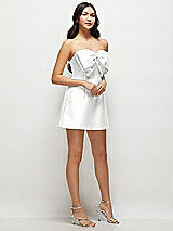 Side View Thumbnail - White Strapless Bell Skirt Satin Mini Dress with Oversized Bow