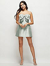 Front View Thumbnail - Willow Green Strapless Bell Skirt Satin Mini Dress with Oversized Bow