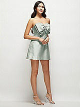 Side View Thumbnail - Willow Green Strapless Bell Skirt Satin Mini Dress with Oversized Bow