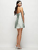 Rear View Thumbnail - Willow Green Strapless Bell Skirt Satin Mini Dress with Oversized Bow