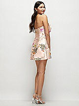 Rear View Thumbnail - Butterfly Botanica Pink Sand Strapless Bell Skirt Floral Satin Mini Dress with Oversized Bow
