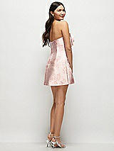 Rear View Thumbnail - Bow And Blossom Print Strapless Bell Skirt Floral Satin Mini Dress with Oversized Bow