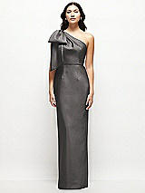 Front View Thumbnail - Caviar Gray Oversized Bow One-Shoulder Satin Column Maxi Dress