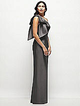 Side View Thumbnail - Caviar Gray Oversized Bow One-Shoulder Satin Column Maxi Dress