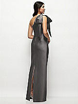 Rear View Thumbnail - Caviar Gray Oversized Bow One-Shoulder Satin Column Maxi Dress