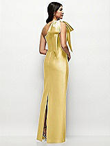 Rear View Thumbnail - Maize Oversized Bow One-Shoulder Satin Column Maxi Dress
