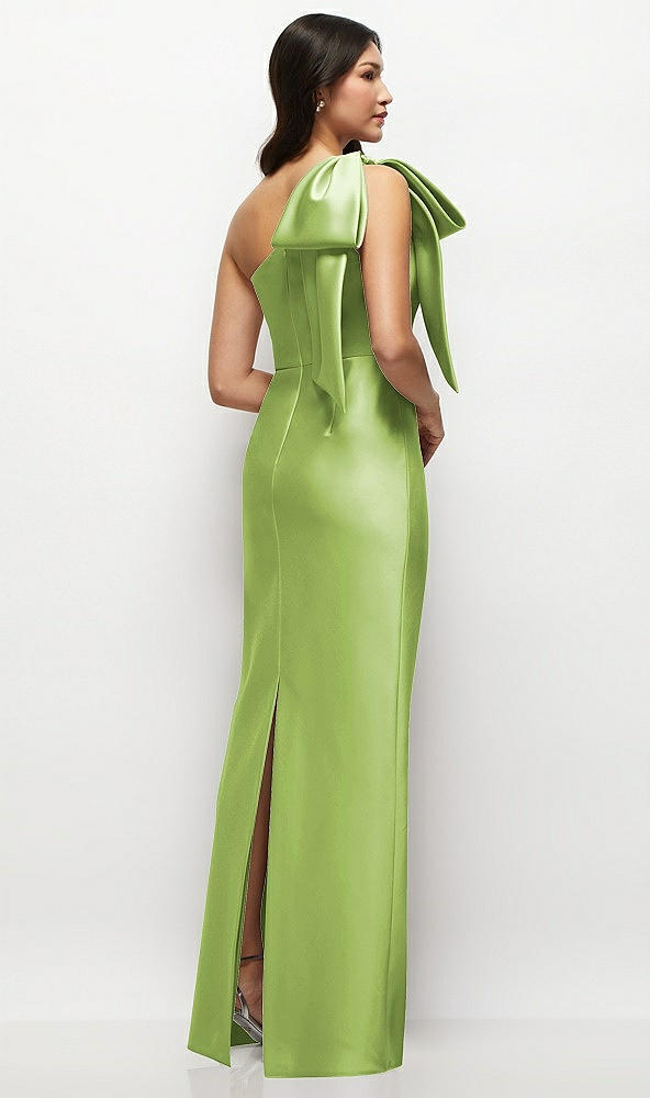 Back View - Mojito Oversized Bow One-Shoulder Satin Column Maxi Dress