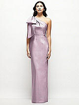 Front View Thumbnail - Suede Rose Oversized Bow One-Shoulder Satin Column Maxi Dress