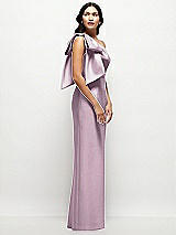 Side View Thumbnail - Suede Rose Oversized Bow One-Shoulder Satin Column Maxi Dress