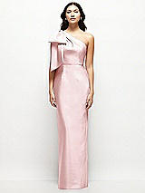 Front View Thumbnail - Ballet Pink Oversized Bow One-Shoulder Satin Column Maxi Dress